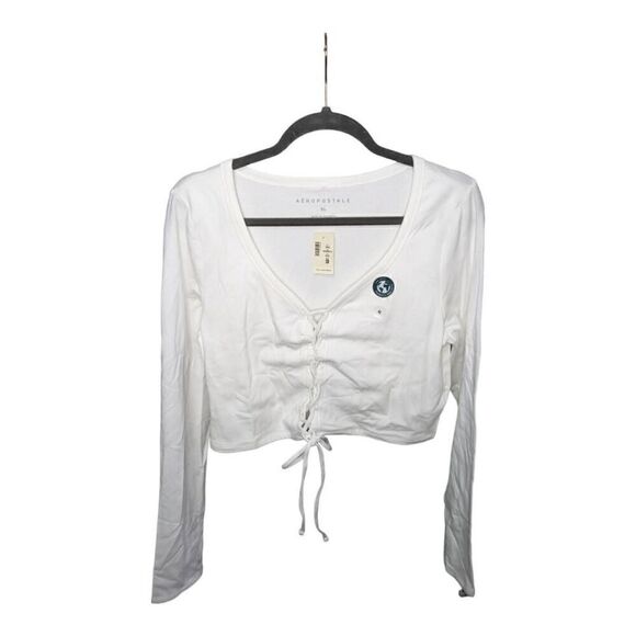 Aeropostale Long Sleeve Scoop Neck Crop Top - Picture 1 of 5
